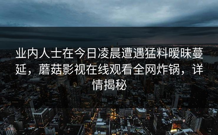业内人士在今日凌晨遭遇猛料暧昧蔓延，蘑菇影视在线观看全网炸锅，详情揭秘