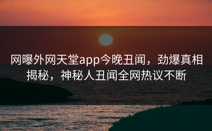 网曝外网天堂app今晚丑闻，劲爆真相揭秘，神秘人丑闻全网热议不断