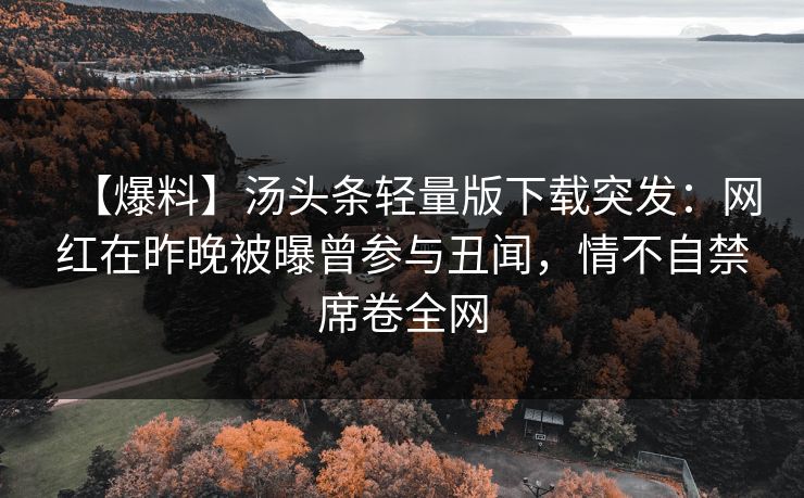 【爆料】汤头条轻量版下载突发：网红在昨晚被曝曾参与丑闻，情不自禁席卷全网